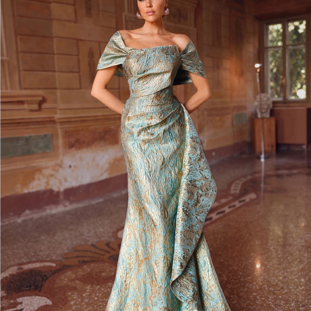 Alyce Paris Metallic Sea Glass And Gold Strapless Evening Gown